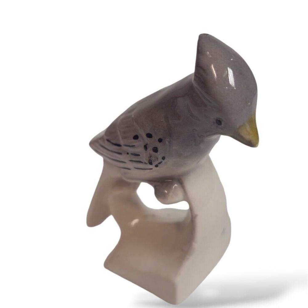 Bird Ceramic Napkin Rings / Shelf Sitter Vintage Gray White MCM